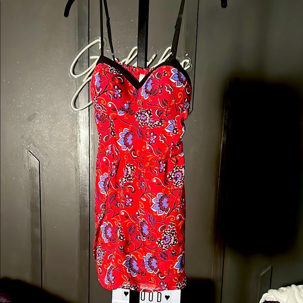Floral Red Dress with built-in shorts and Bra is not necessary if comfortable!
